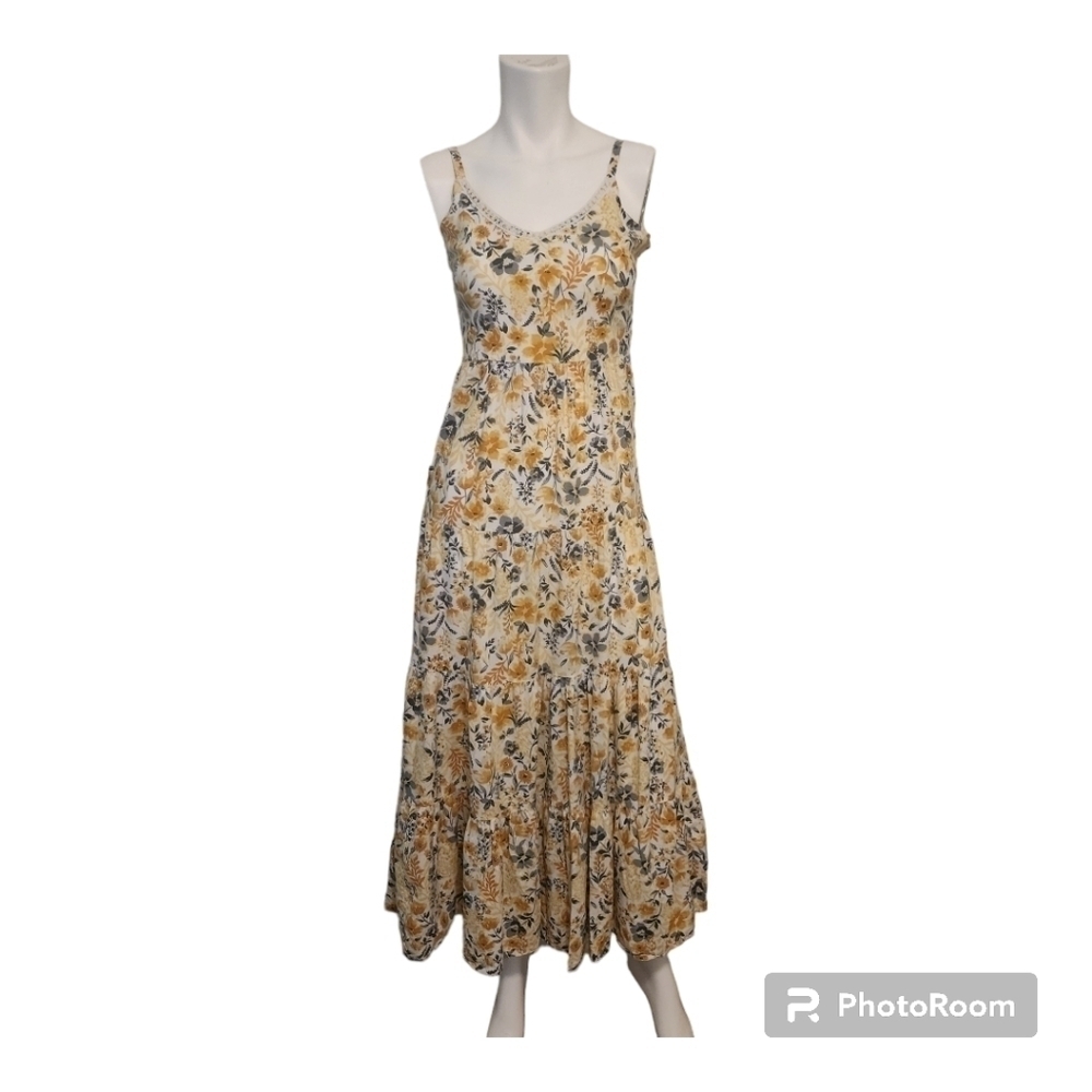 Joie Boho Spaghetti Strap Gold Floral Maxi Dress Size 2 - Picture 1 of 13